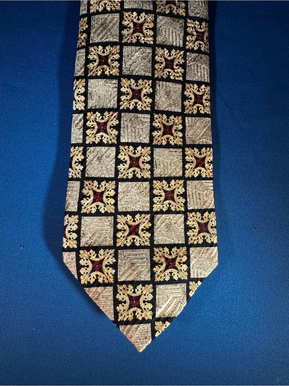Nordstrom Silk Tie Gold Black Burgundy Geometric USA